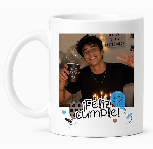 Taza cumpleaños personalizada con foto y nombre
