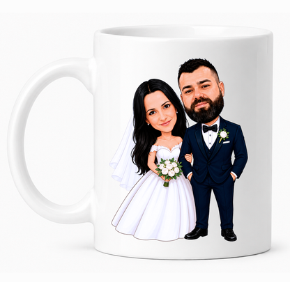 Taza personalizada con caricatura para bodas