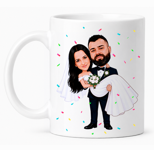 Taza personalizada con caricatura para boda "Luna de Miel"