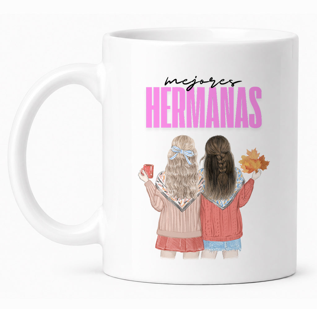 Taza personalizada con nombres "Mejores Hermanas"
